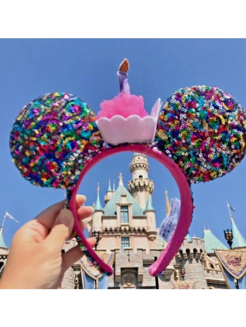 Happy Birthday Minnie Mickey Ears Cupcake Cake Sequined Headband